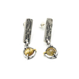 Round Rutilated quartz earrings and silver bar with textured on sterling silver stud style