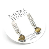 Round Rutilated quartz earrings and silver bar with textured on sterling silver stud style