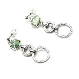 Earrings oval mint Kyanite in silver bezel and prongs setting with silver double circle loop on sterling silver post and backing
