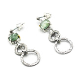 Earrings oval mint Kyanite in silver bezel and prongs setting with silver double circle loop on sterling silver post and backing