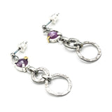 Earrings faceted Pink Sapphire in silver bezel and prongs setting with silver double circle loop on sterling silver post and backing
