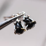 Teardrop cabochon Star black Diopside earrings with sterling silver hooks style