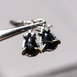 Teardrop cabochon Star black Diopside earrings with sterling silver hooks style