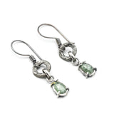 Teardrop mint kyanite earrings in silver bezel and prongs setting with silver texture circle loop on hooks style