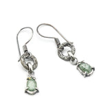 Teardrop mint kyanite earrings in silver bezel and prongs setting with silver texture circle loop on hooks style