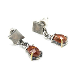 Sterling silver square shape Earrings with Orange kyanite on sterling silver post and backing