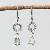 Teardrop mint kyanite earrings in silver bezel and prongs setting with silver texture circle loop on hooks style
