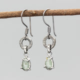 Teardrop mint kyanite earrings in silver bezel and prongs setting with silver texture circle loop on hooks style