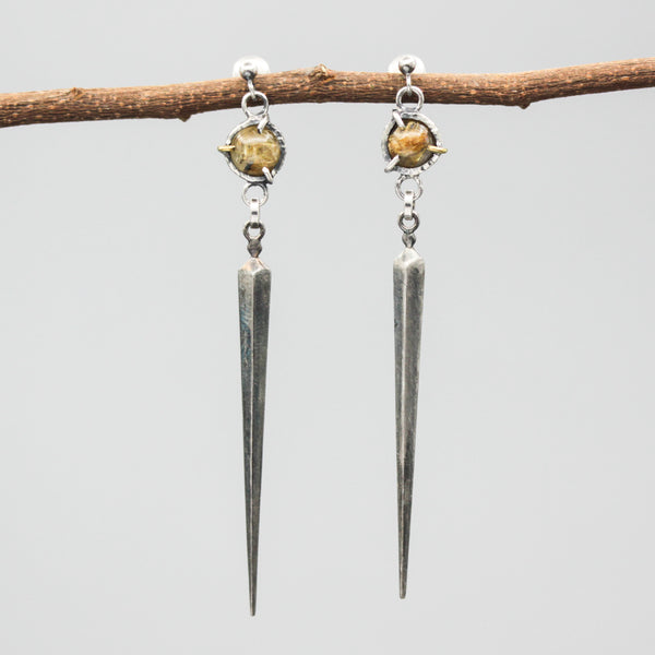 Round Rutilated quartz earrings with silver stick on sterling silver stud style