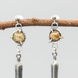 Round Rutilated quartz earrings with silver stick on sterling silver stud style