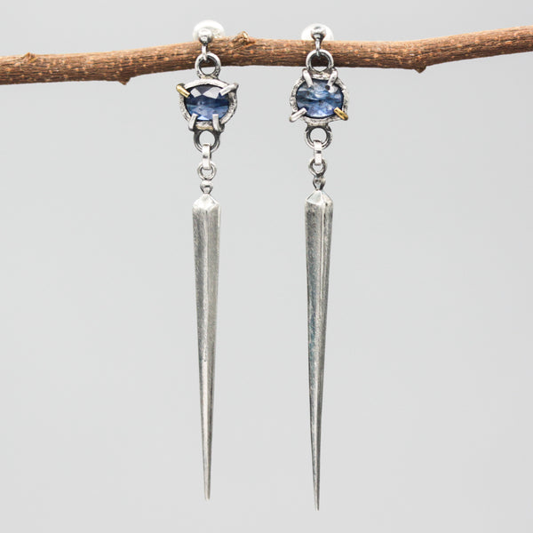 Oval faceted blue kyanite earrings with silver stick on sterling silver stud style