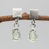 Sterling silver square shape Earrings with Green kyanite on sterling silver post and backing
