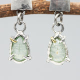 Sterling silver square shape Earrings with Green kyanite on sterling silver post and backing
