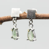 Sterling silver square shape Earrings with Green kyanite on sterling silver post and backing