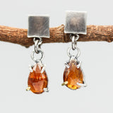 Sterling silver square shape Earrings with Orange kyanite on sterling silver post and backing