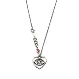 'The eye of Love' Sterling silver necklace in heart and The third eyes shape with Pink Spinel, oval Pink Sapphire secondary