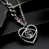 'The eye of Love' Sterling silver necklace in heart and The third eyes shape with Pink Spinel, oval Pink Sapphire secondary