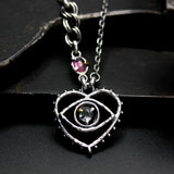 'The eye of Love' Sterling silver necklace in heart and The third eyes shape with Pink Spinel, oval Pink Sapphire secondary