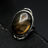 Oval gold/green natural Labradorite cocktail ring with sterling silver band