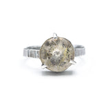 Round Rutilated quartz ring in bezel and prongs setting with sterling silver texture oxidized band