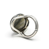 Oval gold/green natural Labradorite cocktail ring with sterling silver band