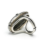 Oval dark blue natural Labradorite cocktail ring with sterling silver band