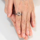 Round Rutilated quartz ring in bezel and prongs setting with sterling silver texture oxidized band
