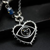 'The eye of Love' Sterling silver necklace in heart and The third eyes shape with oval Black spinel, oval Blue Kyanite secondary