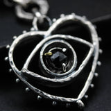 'The eye of Love' Sterling silver necklace in heart and The third eyes shape with oval Black spinel, oval Blue Kyanite secondary