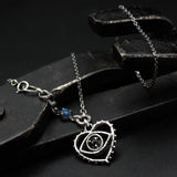 'The eye of Love' Sterling silver necklace in heart and The third eyes shape with oval Black spinel, oval Blue Kyanite secondary
