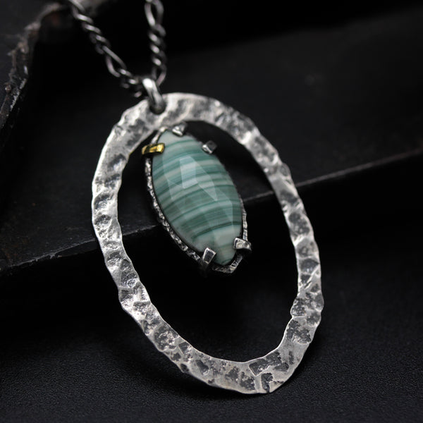 Marquise Green lining opal pendant necklace with silver oval loop on sterling silver chain