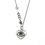 'The eye of Love' Sterling silver necklace in heart and The third eyes shape with oval Black spinel, oval Blue Kyanite secondary