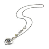 'The eye of Love' Sterling silver necklace in heart and The third eyes shape with oval blue kyanite, square green tourmaline secondary