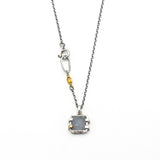 Square Light gray druzy pendant necklace in silver bezel and prongs setting