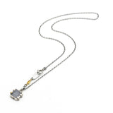 Square Light gray druzy pendant necklace in silver bezel and prongs setting