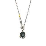 Green Emerald pendant necklace in silver bezel and prongs setting