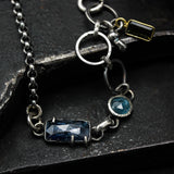 Rectangle Blue kyanite pendant bracelet with round paraiba kyanite on sterling silver chain