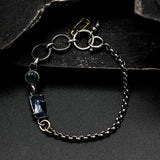 Rectangle Blue kyanite pendant bracelet with round paraiba kyanite on sterling silver chain