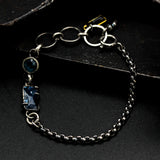 Rectangle Blue kyanite pendant bracelet with round paraiba kyanite on sterling silver chain