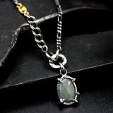 Oval faceted sapphire pendant necklace in silver bezel and prongs setting