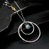 Oval mint kyanite pendant necklace and double circle shape with multi sapphire secondary on sterling silver chain