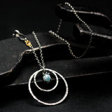 Oval mint kyanite pendant necklace and double circle shape with multi sapphire secondary on sterling silver chain