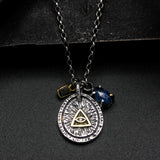 Eye of providence pendant necklace with Blue kyanite and green tourmaline gemstone