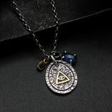 Eye of providence pendant necklace with Blue kyanite and green tourmaline gemstone