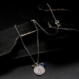 Eye of providence pendant necklace with Blue kyanite and green tourmaline gemstone