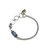Rectangle Blue kyanite pendant bracelet with round paraiba kyanite on sterling silver chain