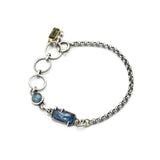 Rectangle Blue kyanite pendant bracelet with round paraiba kyanite on sterling silver chain