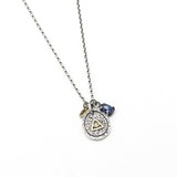 Eye of providence pendant necklace with Blue kyanite and green tourmaline gemstone