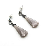 Pink Moonstone Drop Earrings  Oxidized Sterling Silver Ring Loops and Stud style