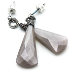 Pink Moonstone Drop Earrings  Oxidized Sterling Silver Ring Loops and Stud style
